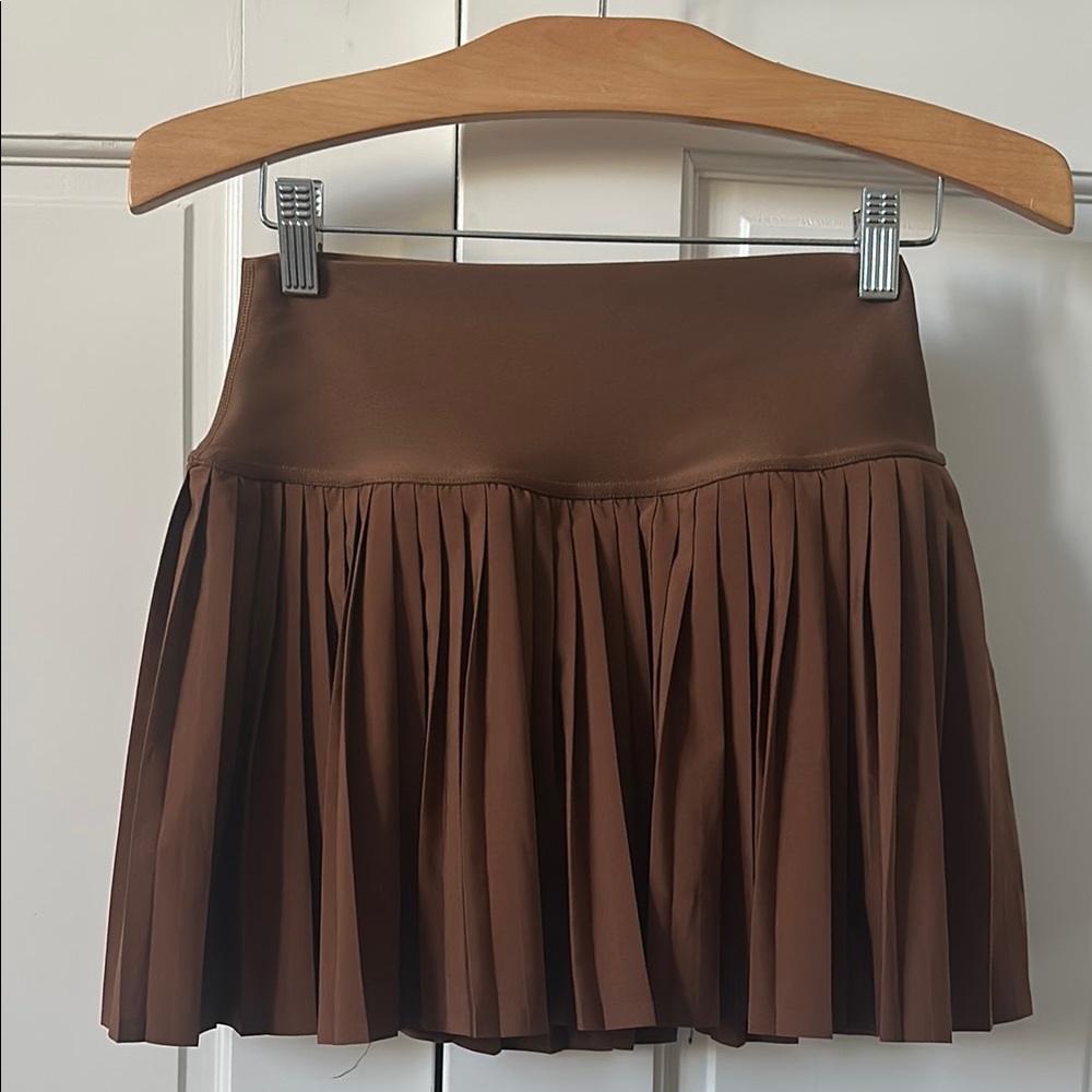 ALO Yoga Brown Pleated Skater Mini Skirt